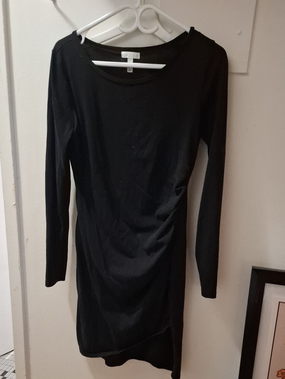 Leith Black Long-Sleeve Ruched Midi Dress
